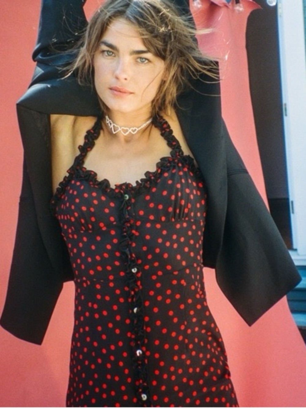 Realisation Par Black Red Polka Dot Ruffle Midi Dress
